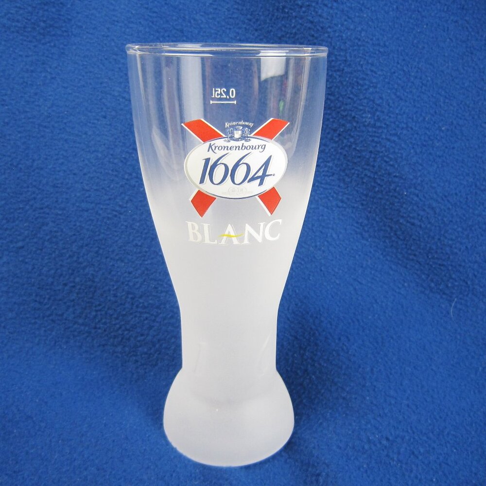 KRONENBOURG 1664 Clear Frosted BLANC Beer Glass Cup 7" Tall 0.25L -New
